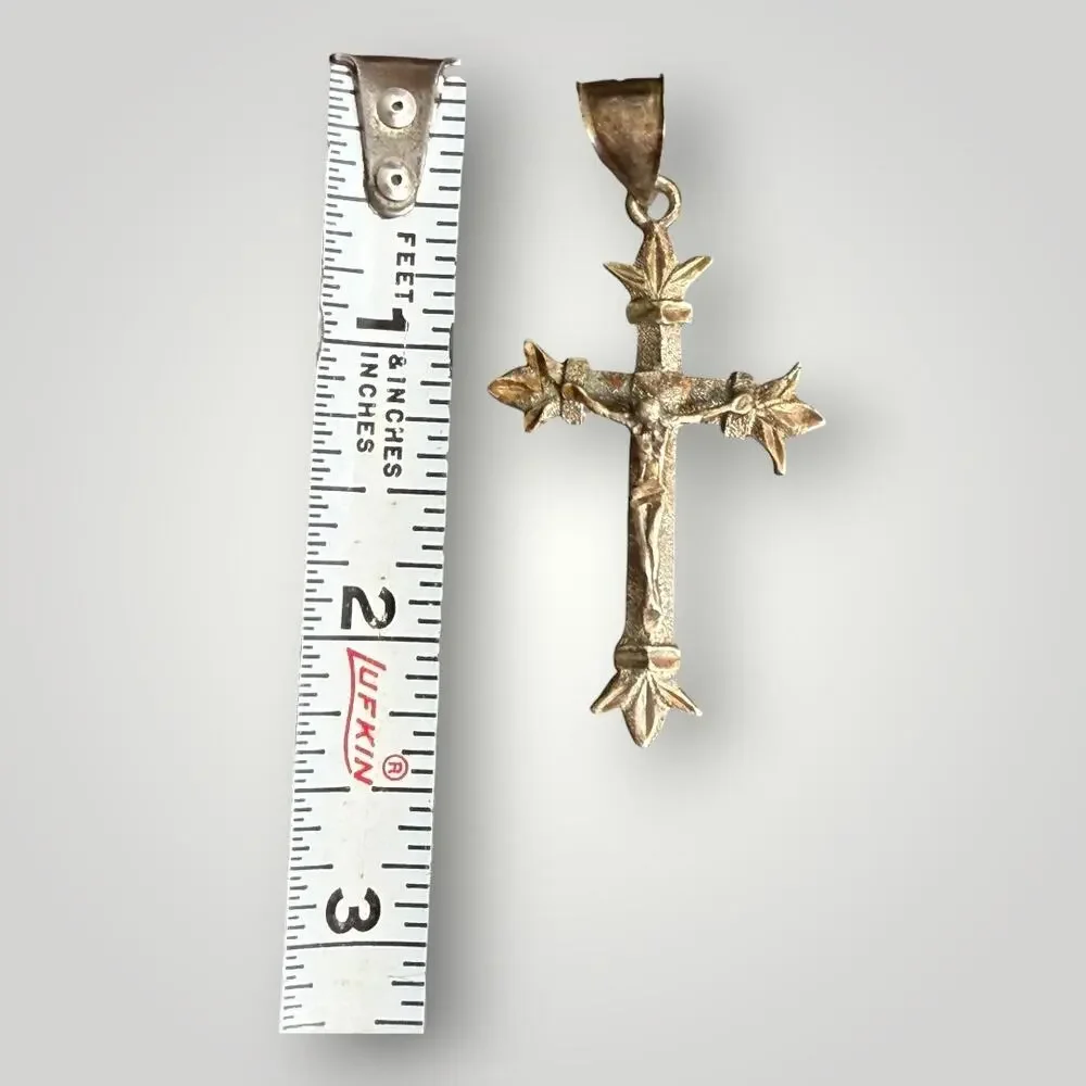 Vintage 925 Sterling Silver Crucifix Cross Pendant Fleur De Lis